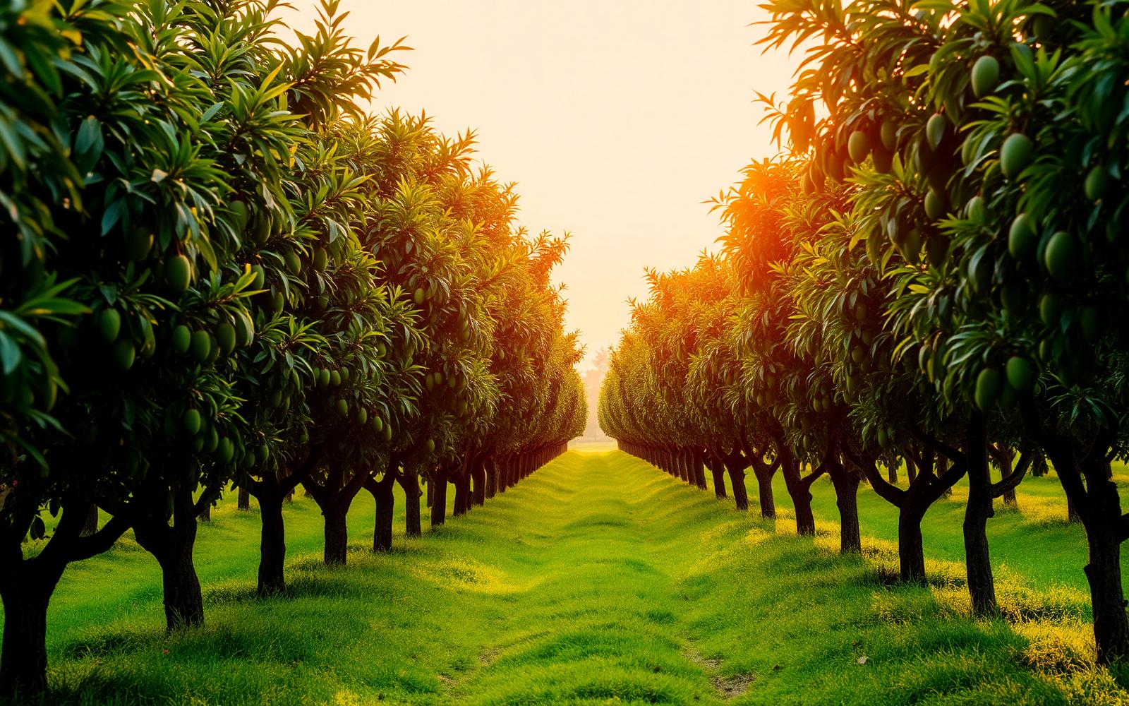 Mango orchard in Toba Tek Singh, Pakistan at golden hour